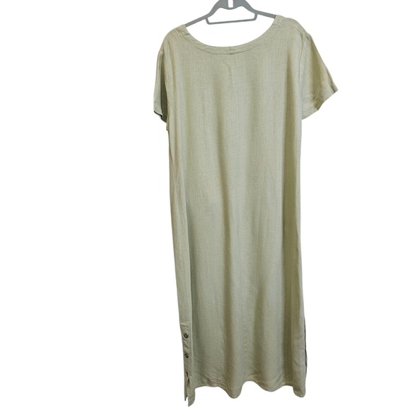 Studio Ease Linen Maxi Dress Peasant Garden Green Pocketed Button Vintage 90s 14 - Picture 2 of 10